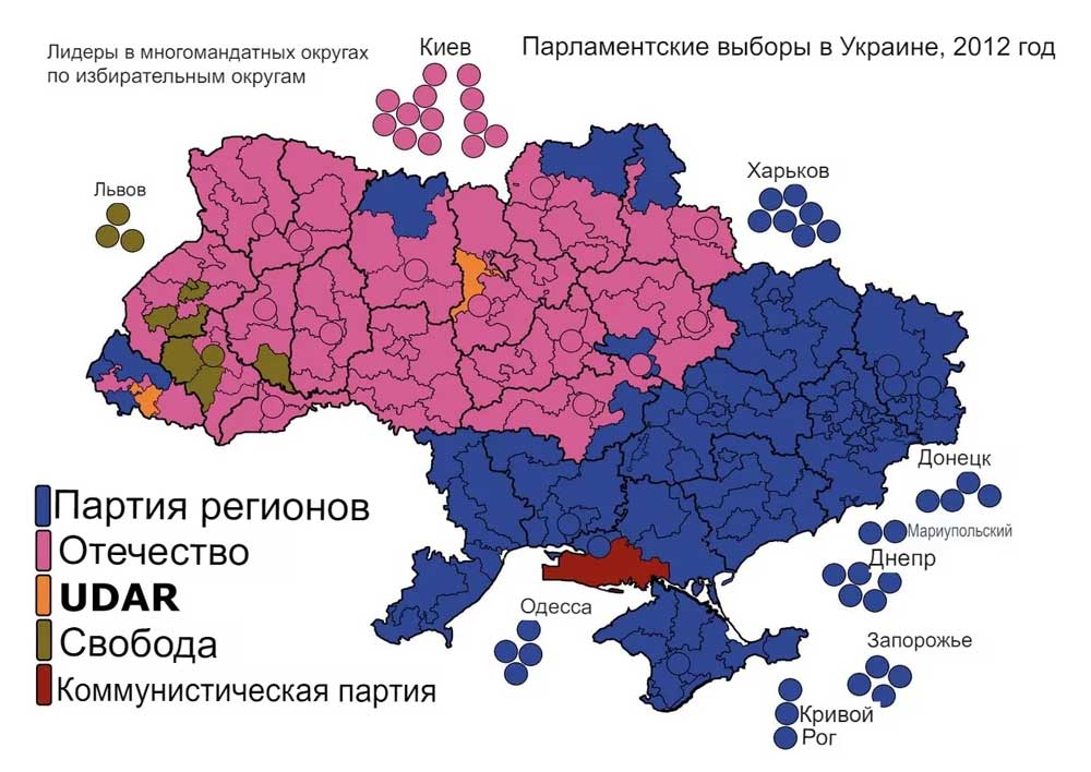 Илон Маск опубликовал карту голосования на парламентских выборах на Украине в 2012 году
