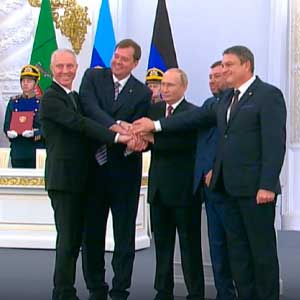 Путин и главы ДНР, ЛНР, Запорожской и Херсонской областей подписали договоры о вхождении в состав РФ